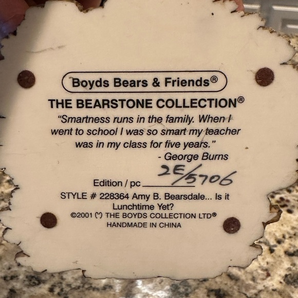 Vintage Boyds Bears Style #228364 Amy B. Bearsdale… Is it Lunchtime Yet? - Picture 3 of 3